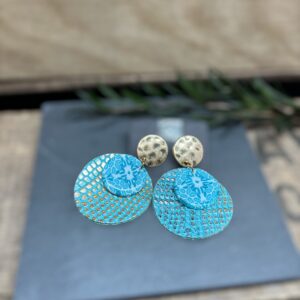 Boucles d'oreilles pendantes cuir rond turquoise