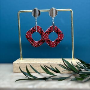 Boucles d'oreilles carré évidé rouge