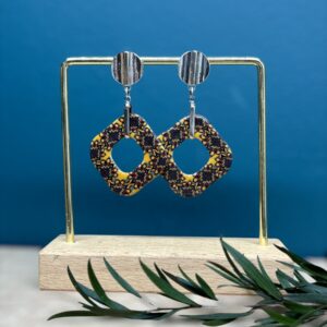 Boucles d'oreilles carré évidé bordeaux moutarde