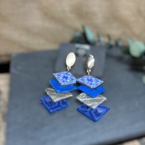 Boucles d'oreilles cuir carré bleu électrique