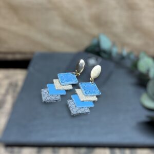 Boucles d'oreilles cuir carré bleu