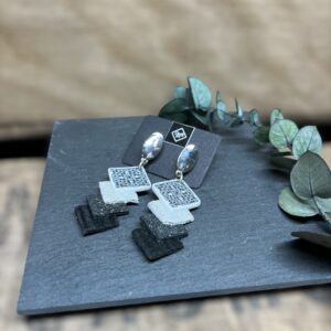 Boucles d'oreilles cuir et polymère noir et blanc
