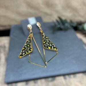 Boucles d'oreilles double triangle moutarde et noir