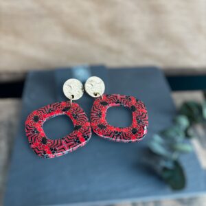 Boucles d'oreilles carré évidé rouge et noir