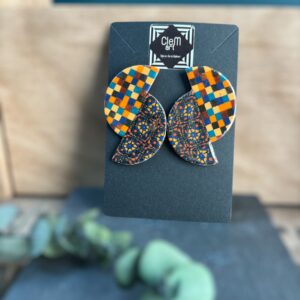Boucles d'oreilles 2 demi-lunes orange et vert canard