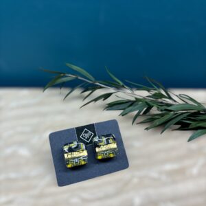 Boucles d'oreilles grand carré jaune et or