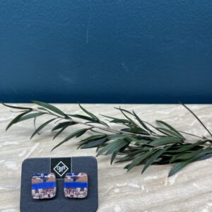 Boucles d'oreilles grand carré chocolat et marine