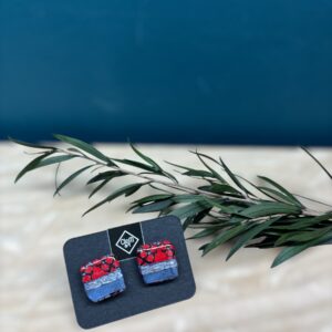 Boucles d'oreilles grand carré rouge et gris