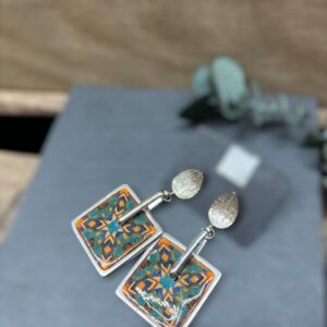Boucles d'oreilles carré plein orange et vert canard