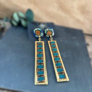 Boucles d'oreilles rectangle long vert canard et orange