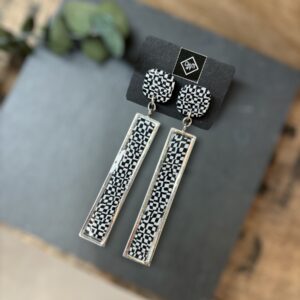 Boucles d'oreilles rectangle long noir et blanc