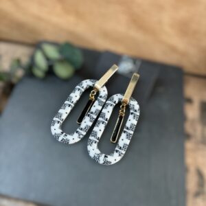 Boucles d'oreilles ovale évidé noir et blanc